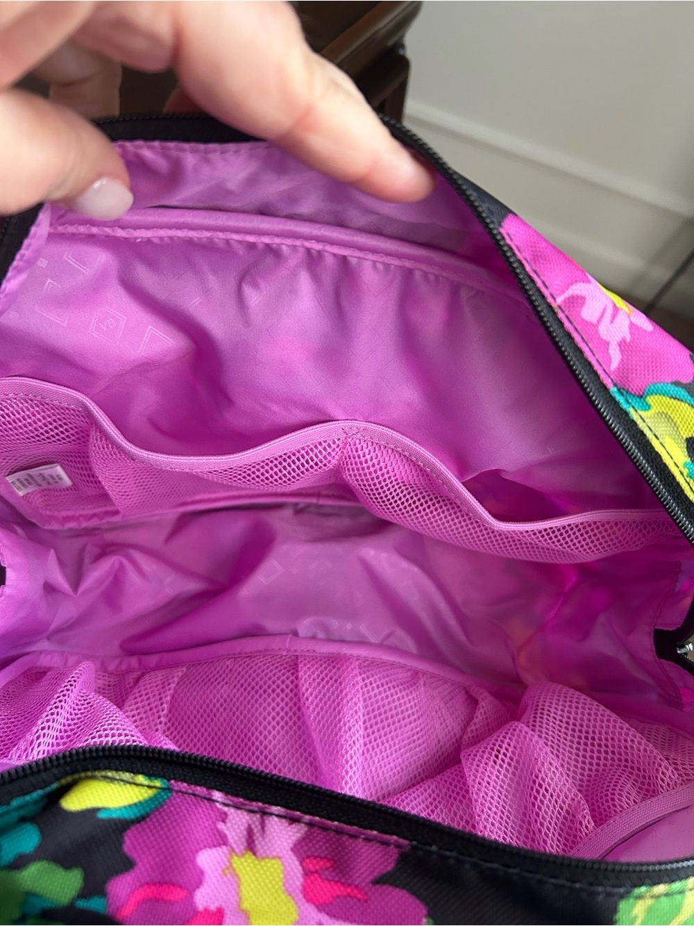Vera Bradley Black Floral Travel Bag with Pink, Yellow & Teal Floral Accents. - Picture 4 of 6